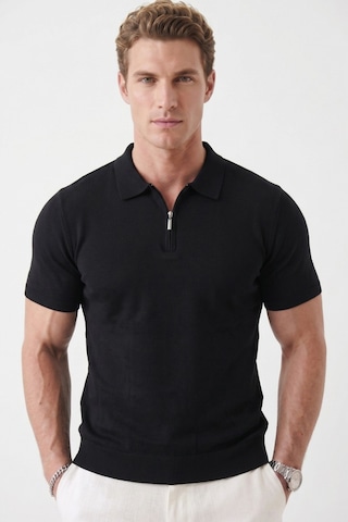 Deepsea Erkek Siyah Slim Fit Nefes Alan Pamuklu Polo Yaka Tişört Dar Kesim Likralı Triko Tişört 2505001 Siyah