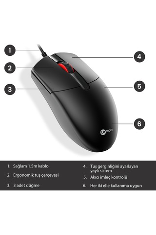Lecoo MS103 USB Kablolu 1000DPI 3 Tuşlu Optik Mouse