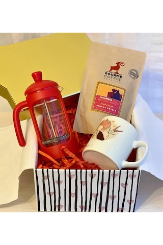 Ölümsüz Aşıklar French Press & Filtre Kahveli Sevgiliye Hediye Seti Çok Renkli