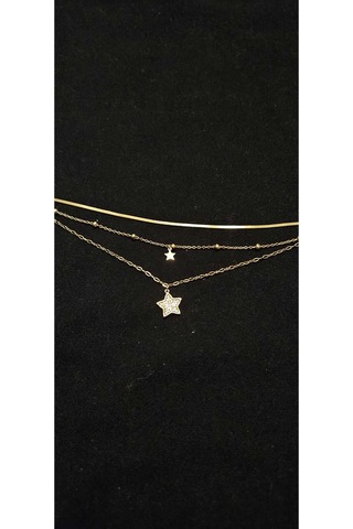 Çelik Gold Üç Sıra Taşlı Yıldız Detaylı İtalyan Zincir Halhal Altın