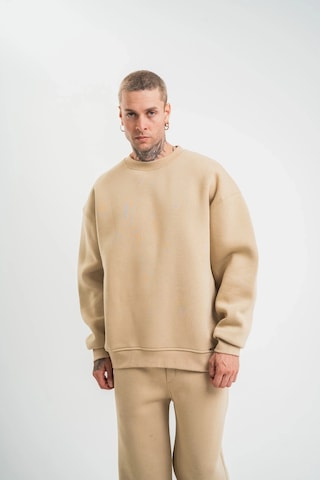 Erkek Uzun Kol Bisiklet Yaka 3 İplik Pamuklu Kışlık Sweatshirt - Bej Bej