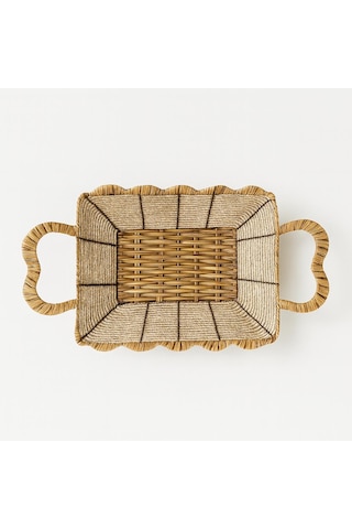 Didörtgen Hasır Ekmek Sepeti-26 Cm X 20 Cm X 7 Cm Beyaz - Kahverengi