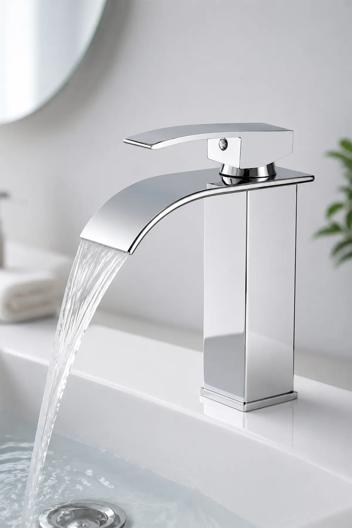 Krom Şelale Lavabo Bataryası Mat Siyah Kare Banyo Lavabo Musluğu Paslanmaz Gövde Tek Kollu Sıcak Soğuk Batarya Krom Gri
