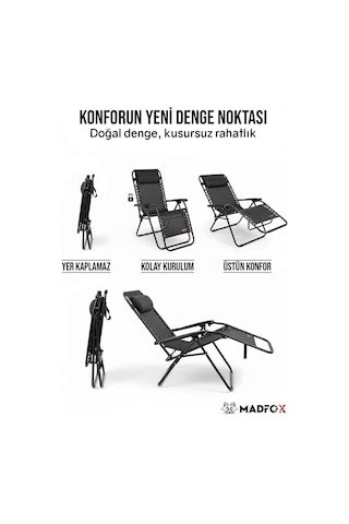 Madfox Easyrest Katlanır Şezlong Sandalye Siyah