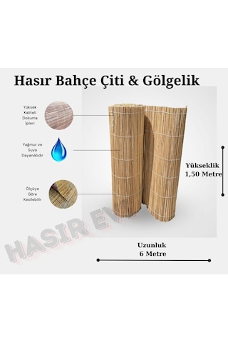 1,50 Metre X 6 Metre Kamış Hasır Çit Balkon Çiti Bahçe Çiti Gölgelik
