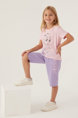 Karlar Ülkesi - Frozen Frozen Gril Toz Pembe Kız Çocuk Kapri Takım 5274-42899 Açık Pembe