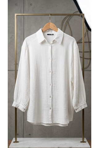 Emila Boutique Kadın Günlük Boho Müslin Gömlek %100 Pamuk Beyaz