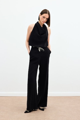 Sateen Örgü Kemerli Pantolon - Siyah-136168 Siyah