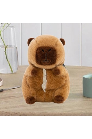 Pazly Suntek Peluş Peçetelik Capybara Araba Modeli Peçete Kutusu Kahverengi