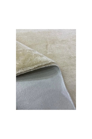 Sarar Yuvarlak Düz Renk Açık Bej Peluş Post Kaydırmaz Jel Taban Halı Peluş