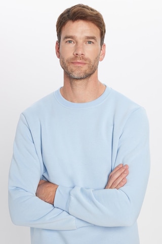Tudors Unisex Oversize Geniş Kesim Pamuklu Yumuşak Dokulu İçi Polarlı Basic Mavi Bisiklet Yaka Sweatshirt-31984 Mavi