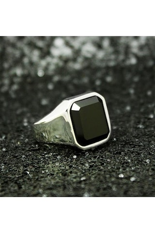 Paslanmaz Çelik Dolgulu Akik Erkek Yüzüğü Erkek Hakimiyetçi Takı Arı Siyah