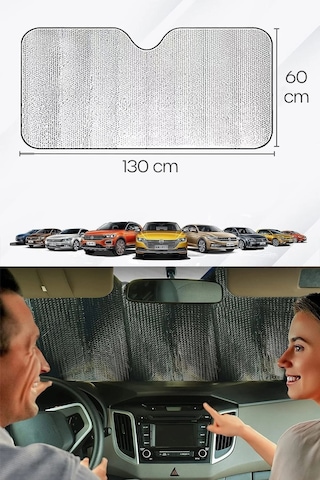 Araba Ön Cam Güneşlik 130x60 Alüminyum Katlanır Rulo Vantuzlu Oto Güneşlik