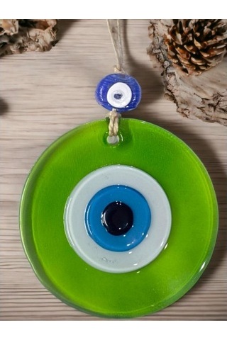 Şeffaf Yeşil Nazar Boncuklu Duvar Süsü 10 Cm Cam Duvar Dekoru