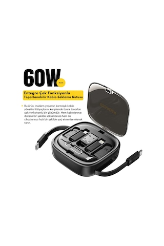 Essager 7in1 Makaralı 60w Type-c Şarj Kablosu Ve Type-c To Usb Lightning Dönüştürücü Seyahat Şarj Kablosu