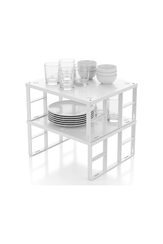 Büyük Boy Metal Dolap İçi Düzenleyici Raf - Mutfak Ve Banyo Ekstra Geniş Organizer, Beyaz, 31.5x27.5 Cm, 3 Adet 0