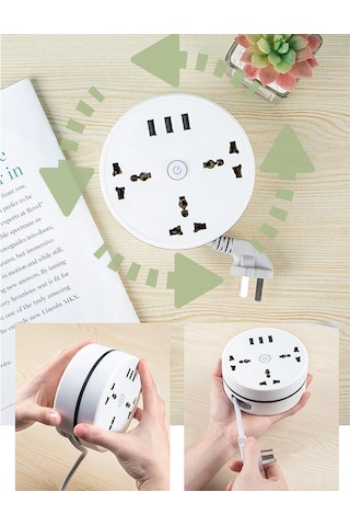 Suofeng Avize Disk Şarj Cihazı 3 Açık + 3 Usb 1.8m 2500w Hızlı Şarj 250v/10a Euro Standartı Telefon Bilgisayar Tv İçin