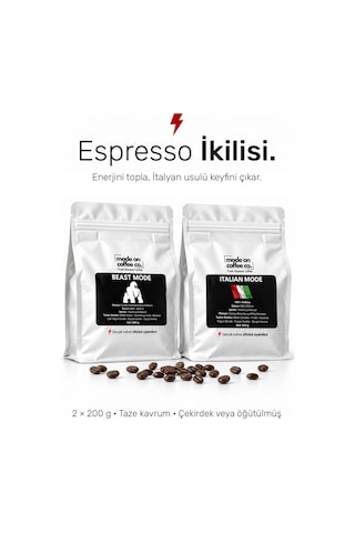 Espresso İkilisi 2 X 200 Gr Filtre Ve Espresso Kahve Beast Mode Italian Mode - Filtre Makinesi İçin Öğütülmüş