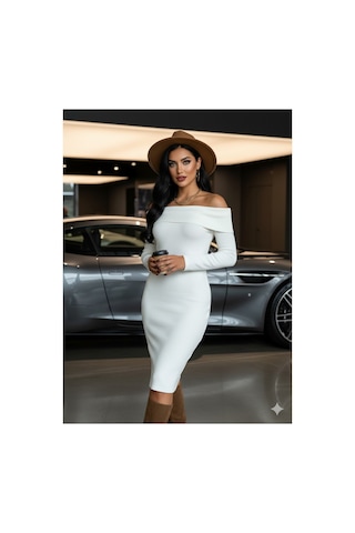 Askı Nişantaşı Baharlık Omuz Dekolteli Midi Boy Premium Kalite Elbise Kırık Beyaz - 586899990 Kırık Beyaz - 586899990 Kırık Beyaz