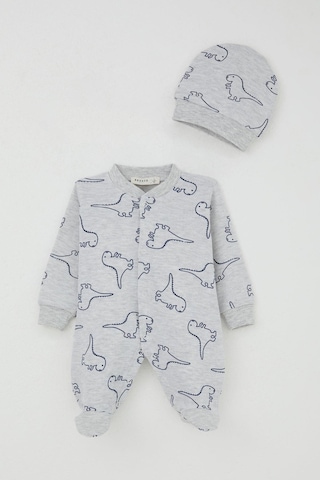Breeze Erkek Bebek Patikli Tulum Sevimli Dinozor Desenli 0-6 Ay, Açık Gri Melanj Açık Gri Melanj
