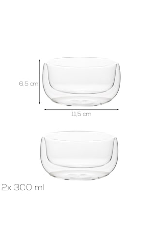 Porsima 12479 Double Wall Çift Cidarlı 2li Sunum Kasesi Sunumluk Çerezlik Salata Kasesi 300ml Şeffaf