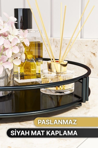 Banyo Düzenleyici Organizer Tepsi Dekoratif Düzenleyici Takı Ve Makyaj Organizeri Siyah