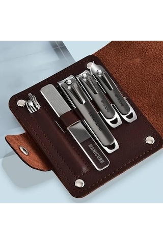 Venturemart Seyahat Manikür Seti - Paslanmaz Çelik Tırnak Makas Ve Pedikür Kiti - Kahverengi Casecolor