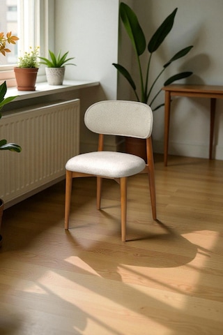 Bohem Polo İskandinav Sandalye 6 Adet Puffy & Baby Face Kumaş, %100 Ahşap, Modern Sandalye Cappuccino