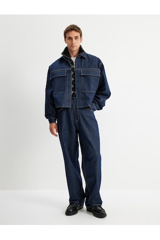 Koton Oversize Kot Ceket Crop Boy Kapaklı Cep Detaylı Pamuklu Koyu İndigo 5wam50019ıd İndigo