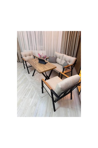 Houseart Balkon ,bahçe , Teras , Cafe ,salon , Metal Kanepe , Metal Kanepe Koltuk ,oturma Takımı 2-1-1 , Yemek Masası , Orta Masa Krem