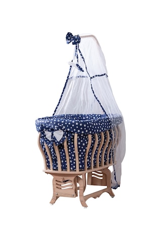 Setaymobilya Doğal Ağaç Beşik, Kristal Yıldızlı Sepet Beşik+Uyku Seti+Cibinlik