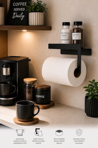 Siyah Duvara Monte Havluluk & Peçetelik Modern&dayanıklı 2'li Set Siyah