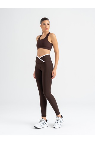 Çapraz Beli Beyaz Biye Detaylı Spor Tayt Kahverengi