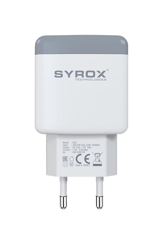 Syrox Q33 Hızlı USB 3.0A 18W Duvar Şarj Adaptörü Beyaz