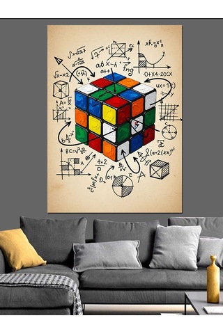 Ahşap Tablo Rubik Küpü Çizim Sanatı