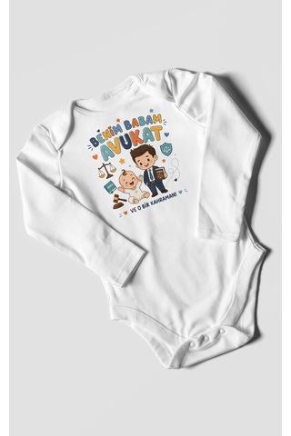 Morivokids Benim Babam Avukat Uzun Kollu Bebek Body %100 Pamuk Beyaz