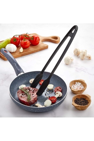 Servis Ve Izgara Maşası Yanmaz Yapışmaz Silikon Maşa Kaymaz Barbekü Maşası Plastik Siyah