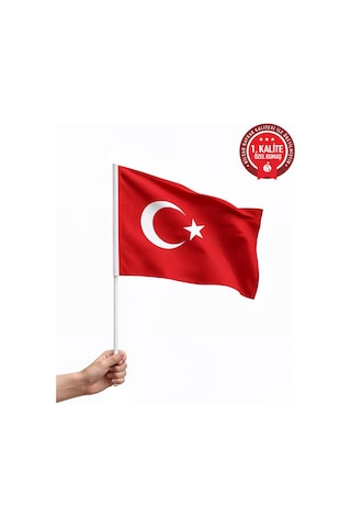 Sopalı Türk Bayrağı 50x75 Cm 10 Adet 1.kalite Alpaka Kumaş