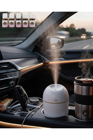 Taşınabilir Hava Nemlendirici 5 Esans Hediyeli Led Işıklı Aromaterapi Buhar Makinesi