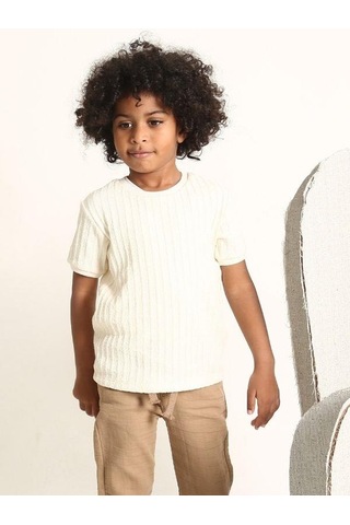 Nanica Kids Erkek Çocuk Kalın Dokuma Triko T-shirt-15724 KREM