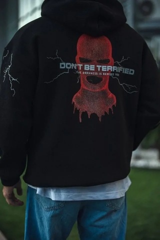 Vexor Üç İplik Kapüşonlu Baskılı Oversize Sweatshirt- Siyah