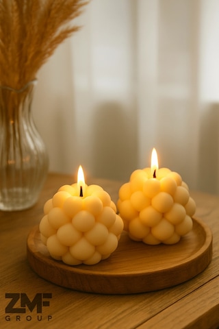 Dekoratif 2'li Kokulu Top Bubble Mum Minimal Pinterest Tasarım 5cm Beyaz