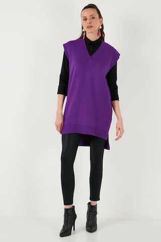 Lela V Yaka Arkası Uzun Triko Bayan Süveter 4616082Y Mor