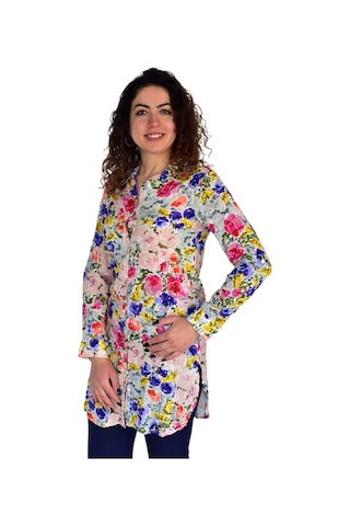 Kadın Gül Desen Viscon Gömlek Bgl-st04241 Pembe