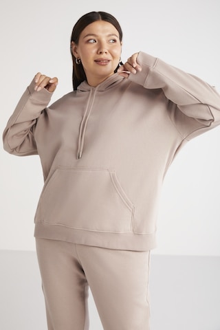 ETHIQUET TEREZABB Kadın Içi Polarlı Yumuşacık Comfort Fit Kapüşonlu Kanguru Cep Pembe Büyük Beden Sweatshirt
