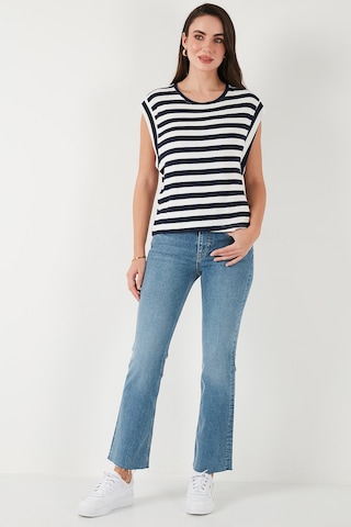 Lela Çizgili Oversize Fit Bisiklet Yaka Bayan T Shirt 5866103 Lacivert