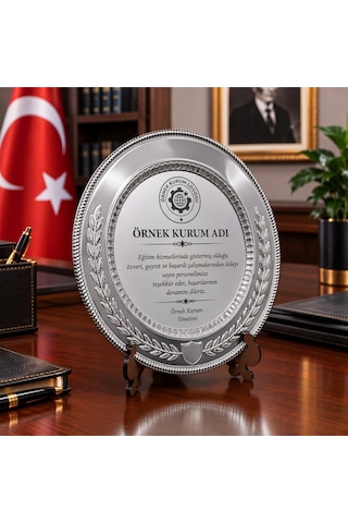 Metal Plaket Tabak Baskılı Başak Desenli Kurumsal Hediye Okul Ve Kurum Ödül Plaketi Gold/gümüş Renk Kişiye Kuruma Özel Anı Tebrik Ödülü Gümüş Rengi