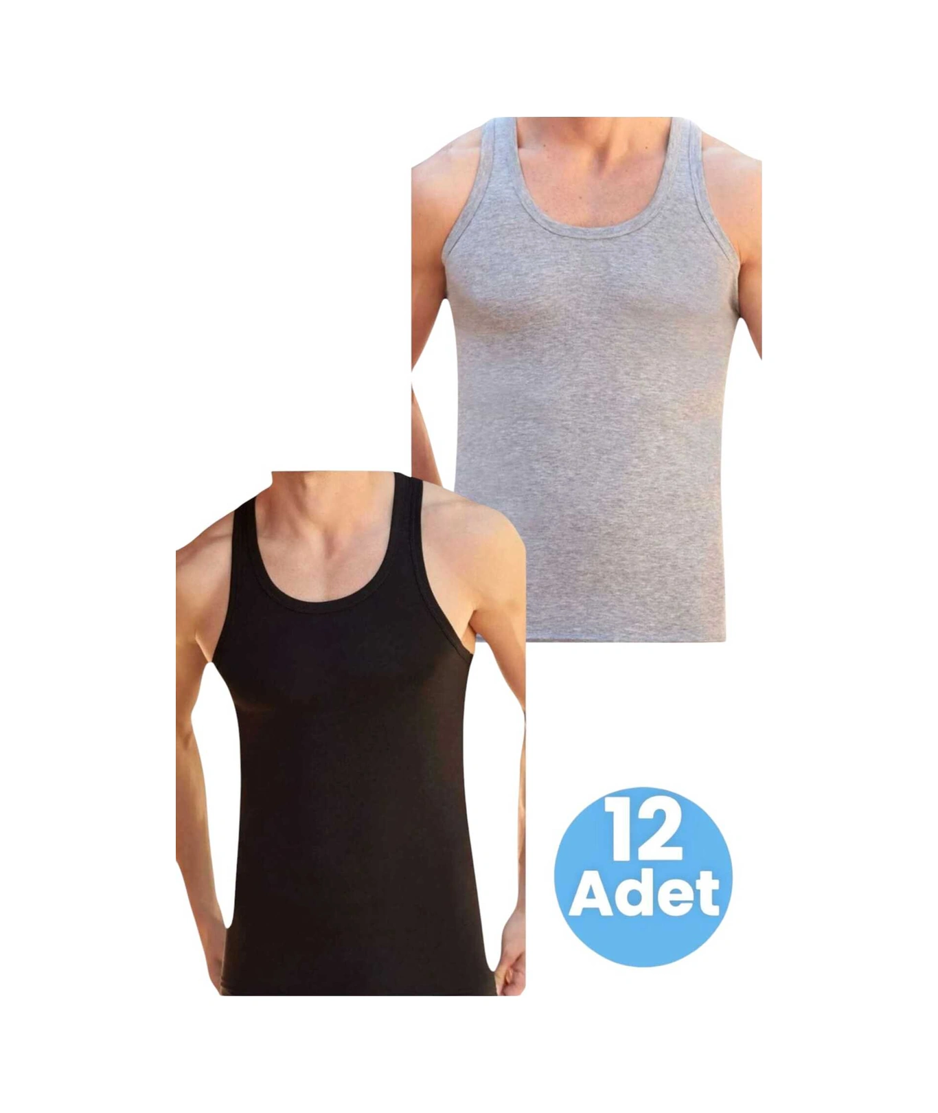 Tezzgelsin Erkek Pamuklu 2 Renk 12'li Atlet Gri - Siyah