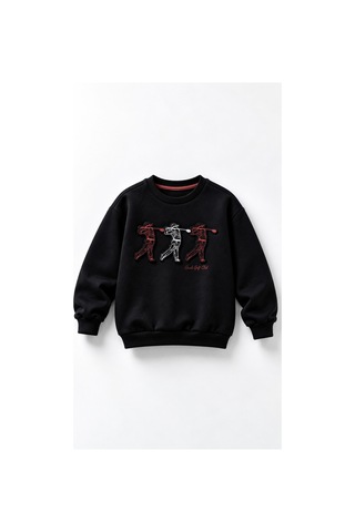 Overdo Kids Erkek Çocuk Kabarma Baskılı 2ip Sweatshirt Siyah