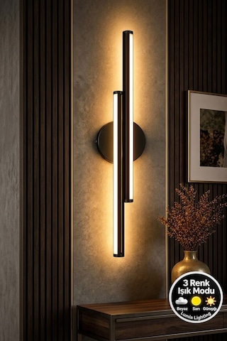LumiaLighting Modern 3 Renk Çift Çubuk Led Duvar Apliği Salon Çocuk Yatak Odası Dekoratif Duvar Apliği Siyah